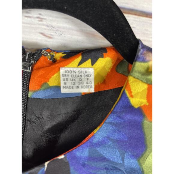 Nipon Boutique Dress Womens US 8 Silk Multicolor Floral Pansy Print Short Sleeve - Picture 4 of 10